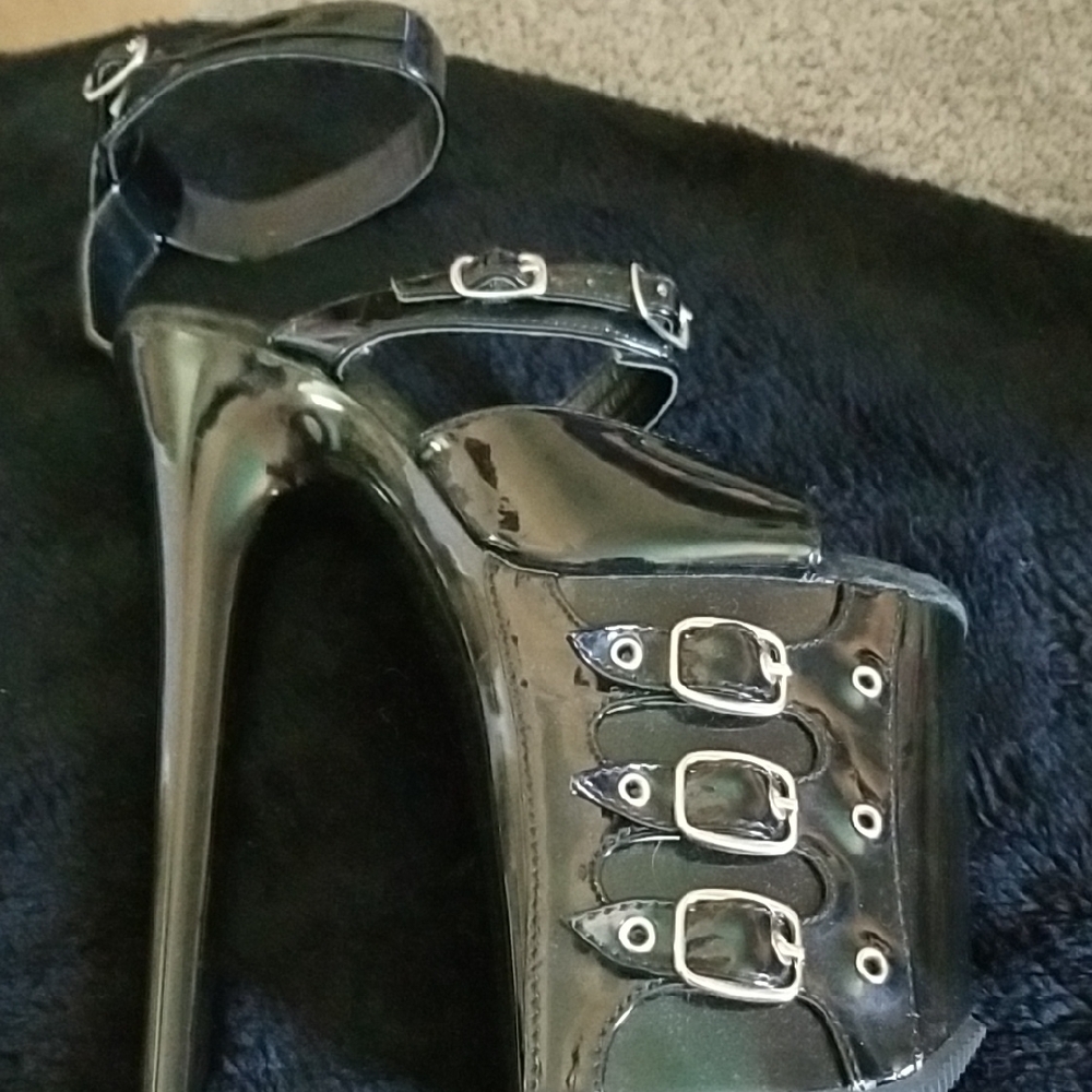 Pleaser Black Patent Buckle Heels